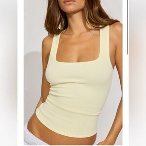NWT Garage Square Neck Ribbed Tank Top Cream Butter Yellow Sorbet Crop Top